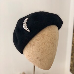 Black Beret With Optional Veil and Accessories With one moon brooch