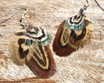 Pheasant feather earrings 'Copper'