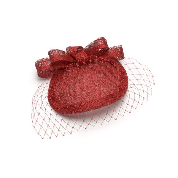 Mohnroter Vintage inspirierter Fascinator mit Netzschleier und Schleifendetail