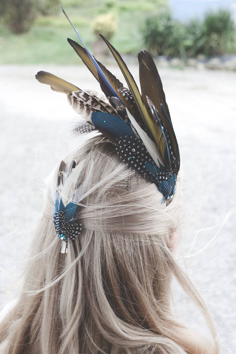 Blue Feather Headdress &lsquo;aves&rsquo; Hand Made Using Natural - Etsy UK