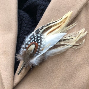 Spotted feather lapel pin / button hole