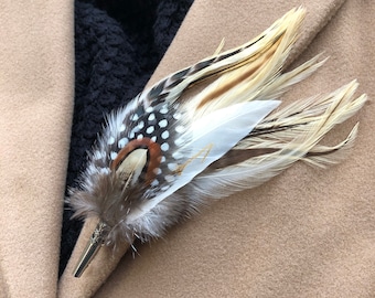 Spotted feather lapel pin / button hole