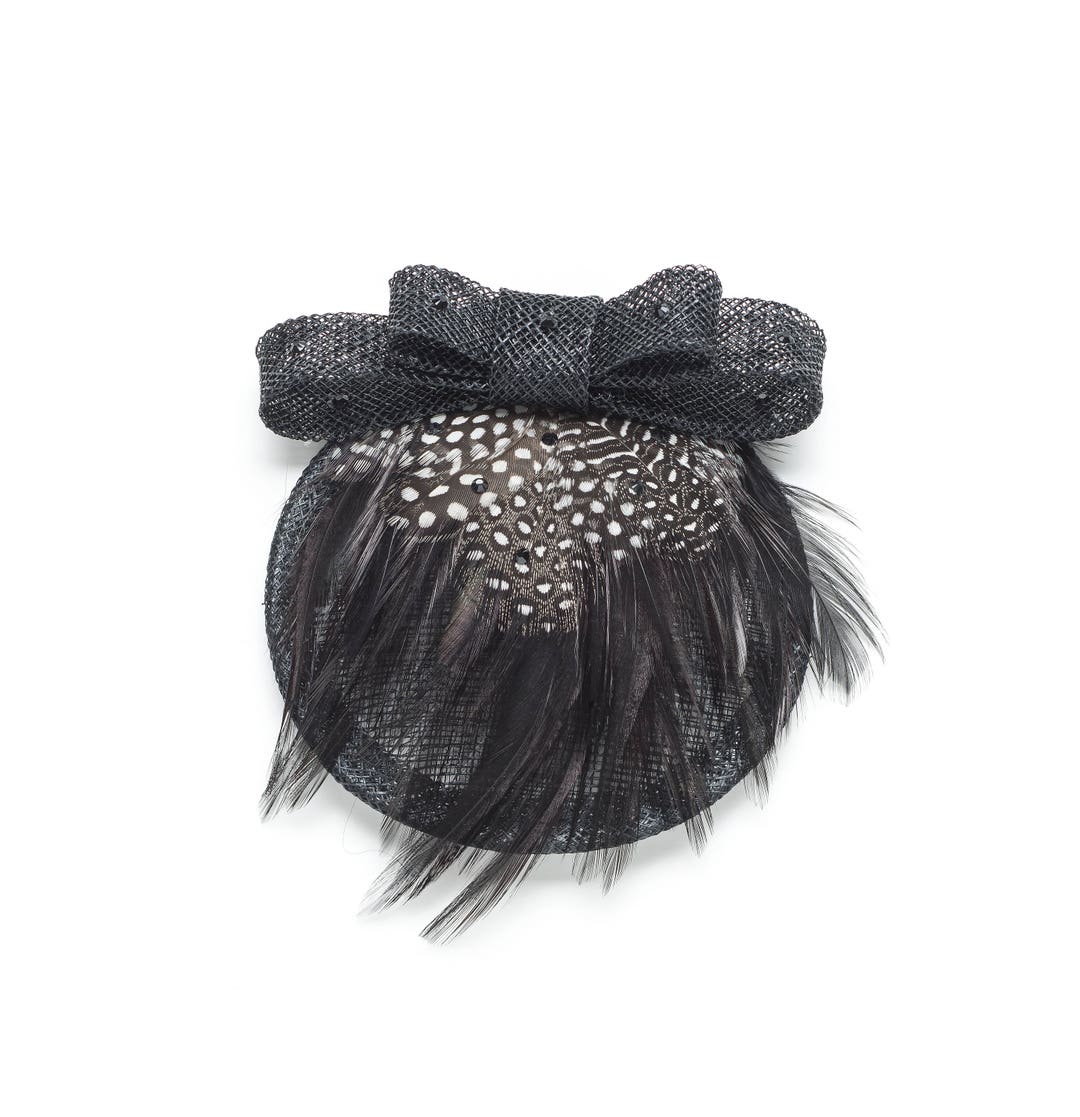 Black and White Polkadot Fascinator With Bow. Hand Made Using Natural