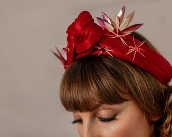 Red embellished knotted headband 'Divinity'