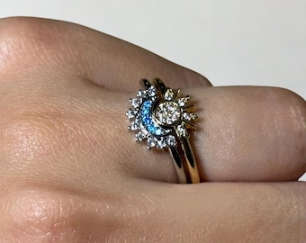 Sun and Moon Ring Set - Gold and Silver Adjustable Celestial Jewelry