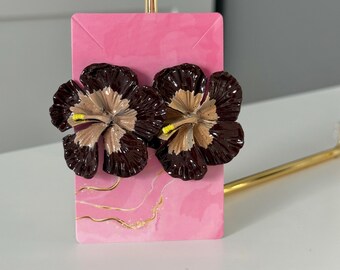 Statement Flower Earrings: Brown Lotus Design - Bold Summer Style