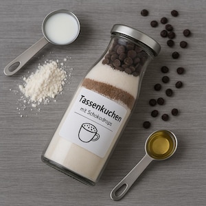 Tassenkuchen Backmischung im Glas • vegan • mit Schokodrops • personalisierbares Etikett • Geschenkidee • Mug Cake Mix