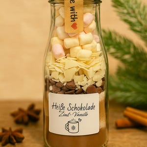 Heiße Schokolade Zimt-Vanille im Glas | Personalisierbares Geschenk | Trinkschokolade mit Zimt & Vanille | Wintermischung | Glück im Glas