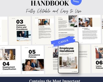 Editable Employee Handbook Template (Canva, PDF, Word) for Small Business HR Policy
