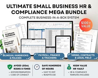 HR Compliance Mega Bundle for Small Business with Employee Handbook, Payroll Trackers, and Templates