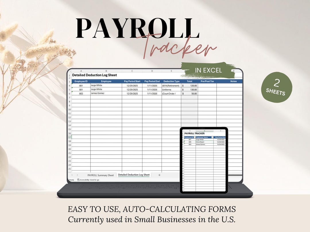 Employee Payroll Tracker Excel Spreadsheet, Small Business Auto ...