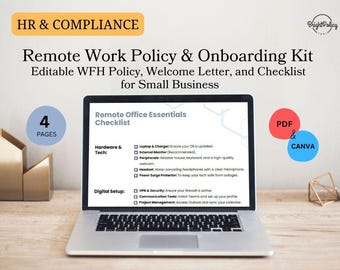 Remote Work Policy & Onboarding Kit – Editable WFH, Welcome Letter, Checklist (Digital Download)