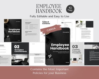 Editable Employee Handbook Elegant (Canva, PDF) for Small Business All-in-One Policy