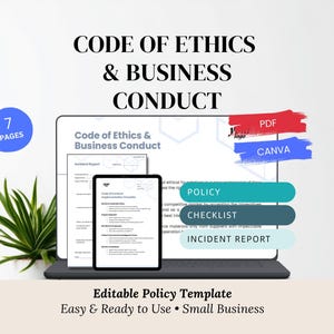 Code of Conduct Policy, Acknowledgment, Checklist, Incident Form (Editable PDF & Canva)