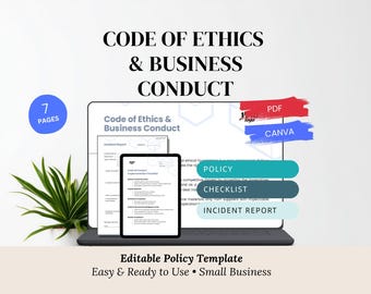 Code of Conduct Policy, Acknowledgment, Checklist, Incident Form (Editable PDF & Canva)