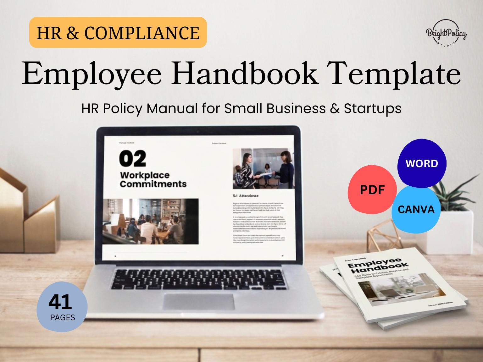 Editable Employee Handbook Template (canva, PDF, Word) for Small ...