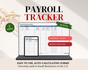 Employee Payroll Tracker Excel Spreadsheet, Small Business Auto-Calculator (Digital Download)