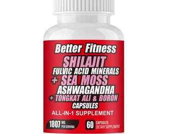 Shilajit Capsules: Ashwagandha, Sea Moss, Tongkat Ali, Boron - 60 Vegan Capsules