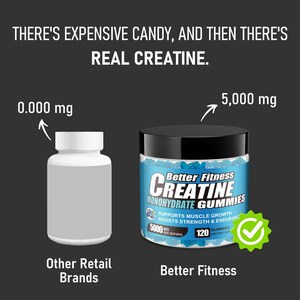 Creatine Monohydrate Gummies 5g – Vegan, Blueberry Flavor, Muscle & Workout Recovery Support image 6