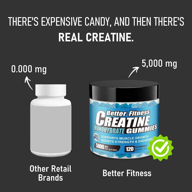 Creatine Monohydrate Gummies 5g – Vegan, Blueberry Flavor, Muscle & Workout Recovery Support image 6