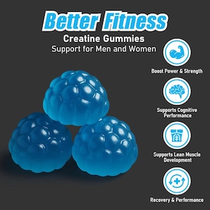Creatine Monohydrate Gummies 5g – Vegan, Blueberry Flavor, Muscle & Workout Recovery Support image 2