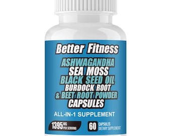 Ashwagandha Sea Moss Beet Root Capsules with Vitamins C & D3 | Plant-Based Wellness Supplement