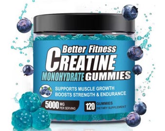 Gomitas de monohidrato de creatina 5 g: veganas, sabor a arándanos, para la recuperación muscular y el entrenamiento.
