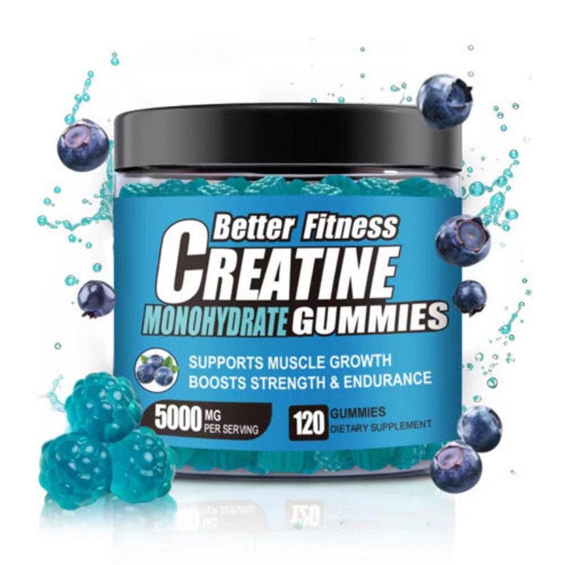 Creatine Monohydrate Gummies 5g – Vegan, Blueberry Flavor, Muscle & Workout Recovery Support image 1