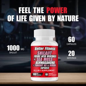 Cápsulas de Shilajit: Ashwagandha, Musgo Marino, Tongkat Ali, Boro - 60 Cápsulas Veganas imagen 3