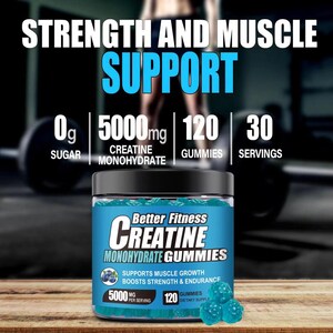 Creatine Monohydrate Gummies 5g – Vegan, Blueberry Flavor, Muscle & Workout Recovery Support image 4