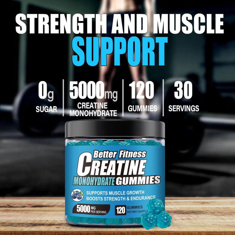 Creatine Monohydrate Gummies 5g – Vegan, Blueberry Flavor, Muscle & Workout Recovery Support image 4