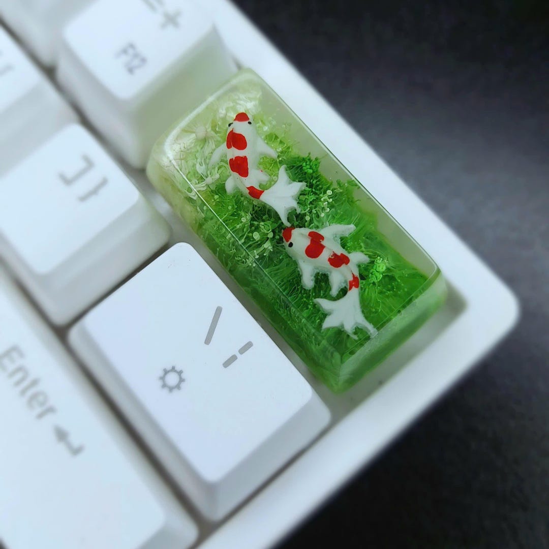 2U (backspace) White Green Koi Resin Keycap for Mechanical Keyboards - Etsy