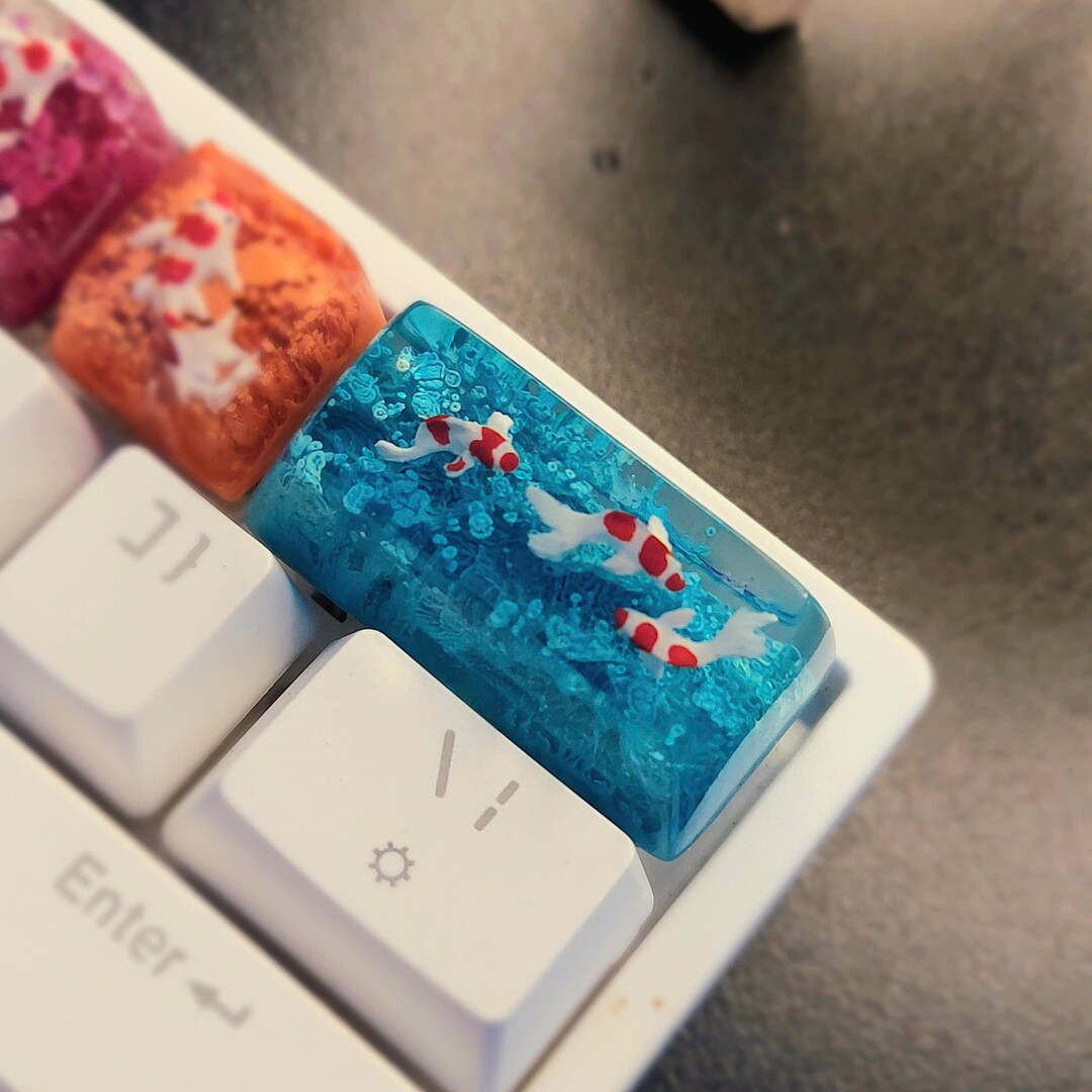E Ink Key Cap Koi Fish Artisan Keycap: Blue Alcohol Ink Resin, SA Profile, 2U ...