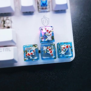 4 "five elements" Resin Koi Fish Arrow Keycap Set: Gold Leaf Mechanical Keyboard
