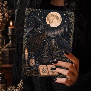 Moonlit Raven Witch Hardcover Journa Gothic Cottagecore Grimoire Notebook  Dark Academia Herbal Magic Journal  Witchy Moon Phase Notebook