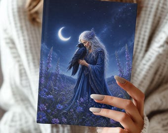 Moonlit Embrace Crone Journal, Raven Moon Hardcover Notebook, Witchy Lined Journal, Pagan Dream Diary, Spiritual Writing Gift
