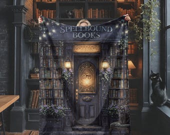 Manta de felpa de terciopelo Spellbound Books, acogedora biblioteca mágica, estilo bruja, estilo academia oscura.