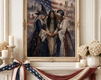 Patriotic Witch Print, Ancestor Circle Wall Art, Pagan Historical Reflection