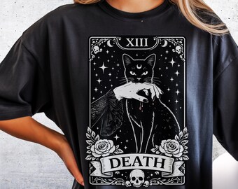 Camisa de bruja con Gato del Tarot de la Muerte / Colores Confortables