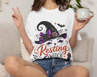 Resting Witch Face Shirt, Comfort Colors Halloween Witch Tee, Spooky Cat Lovers