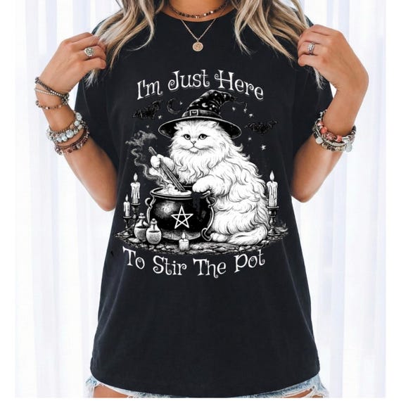 Witchy Cat Shirt: Stir the Pot Gothic Tee, Comfort Colors Heavyweight Cotton