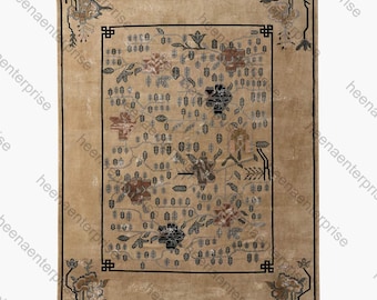 Hand Knotted Art Deco Rug, Vintage Chinese Wool Carpet, Floral Antique Area Rug, Beige Oriental Luxury Home Decor