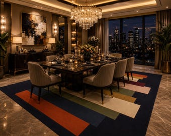 Modern Geometric Hand Tufted Rug, Luxury Abstract Area Rug, Color Block Wool Carpet, Contemporary Bedroom Rug, Designer Living Room carpets