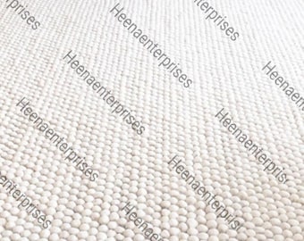 Handwoven Chunky Wool Rug: Thick Loop Pile, off white color rug,Custom Size