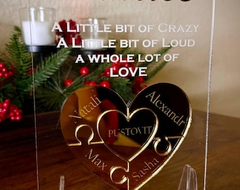 Personalized Family Puzzle Heart Acrylic Sign – Custom Gold Mirror Name Plaque
