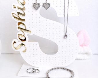 Personalized Acrylic Letter Earring Holder, Custom Name Jewelry Organizer