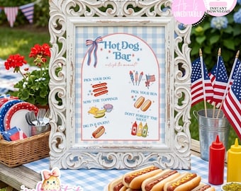 4th of July-Hot Dog Bar Sign-Build Your Own Hot Dog-4th of July Party-BBQ Party-Patriotic-4th of July Printable-Printables-INSTANT DOWNLOAD