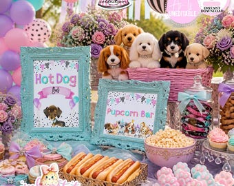 Puppy Pawty-8x10 Pupcorn Bar Sign & Hot Dog Bar Sign-Puppy Party Buffet-Puppy Adoption-Puppy Party-Birthday-Digital-INSTANT DOWNLOAD