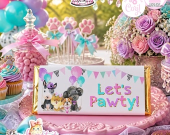 Puppy Pawty-Chocolate Bar Wrapper-Premade & Edit in Corjl-Custom Name-Free Bonus-Doggie-Puppy Adoption-Puppy Party-Birthday-INSTANT DOWNLOAD