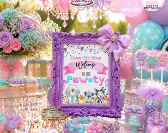 Puppy Pawty-8x10 Come-Sit-Stay, Welcome to the Pawty Sign-Puppy Party Sign-Puppy Adoption-Puppy Party-Birthday-Digital-INSTANT DOWNLOAD